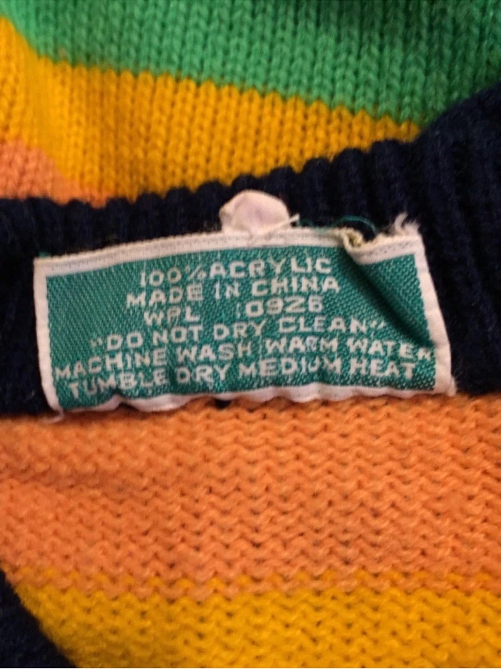Vintage Kids 70s Primary Colors Rainbow Knit Cardigan Button Striped Boys Girl M - Picture 7 of 8